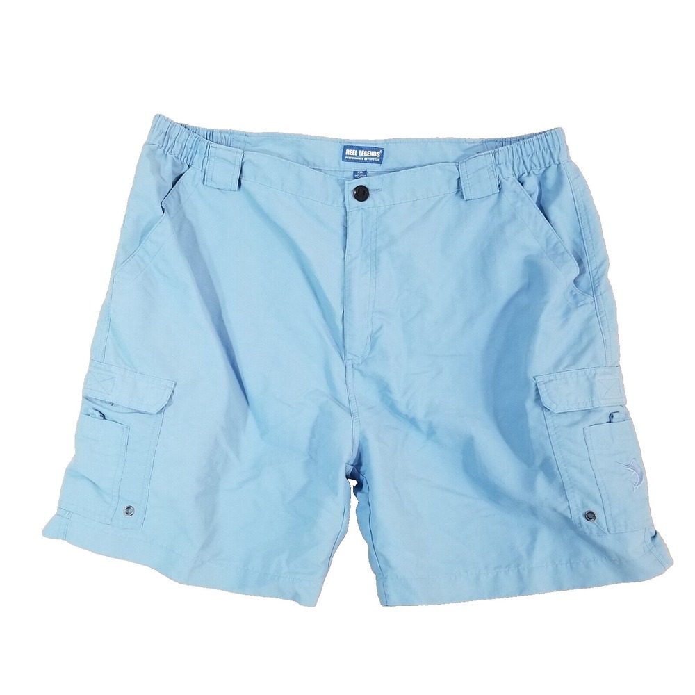 Reel Legends cargo shorts men's 2XL blue nylon Comfort waist Outdoor fishing